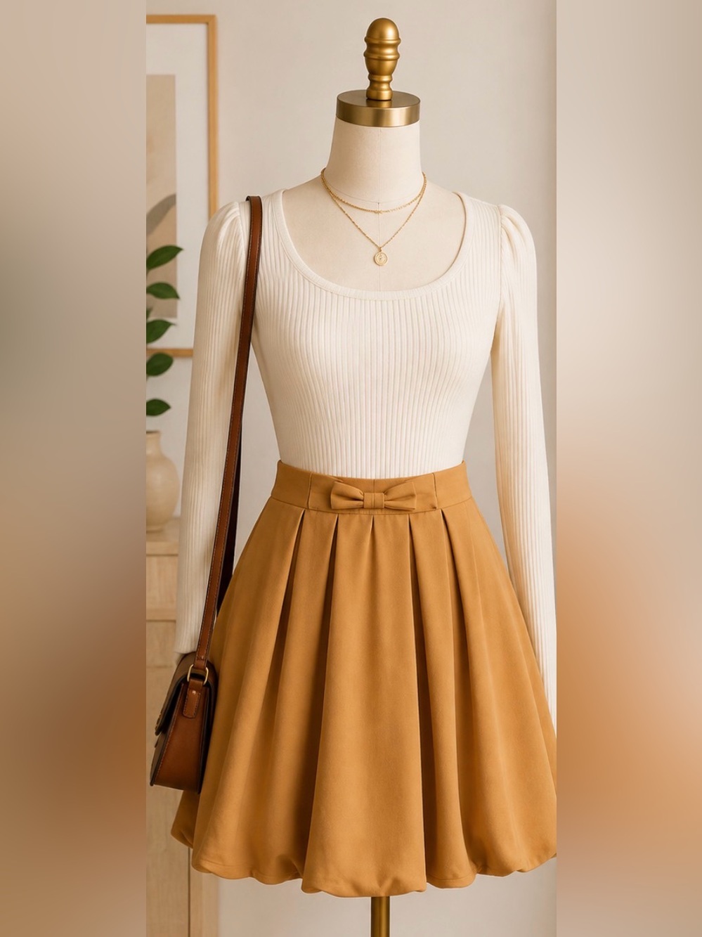 Bow Front Pleated Skirt